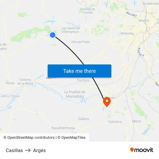 Casillas to Argés map