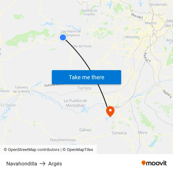 Navahondilla to Argés map