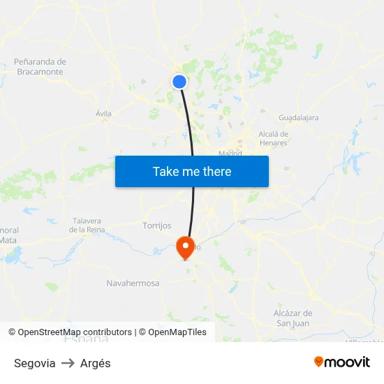 Segovia to Argés map