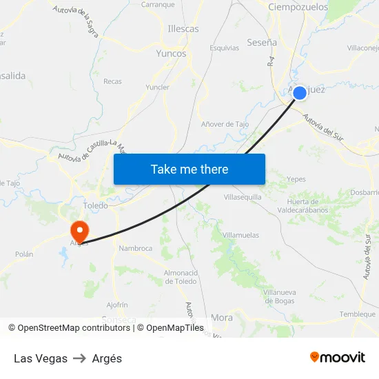 Las Vegas to Argés map
