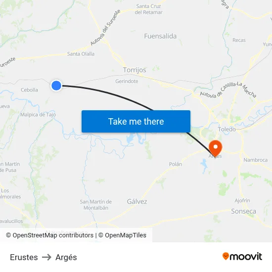 Erustes to Argés map