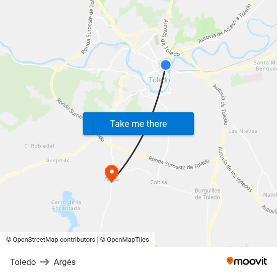 Toledo to Argés map