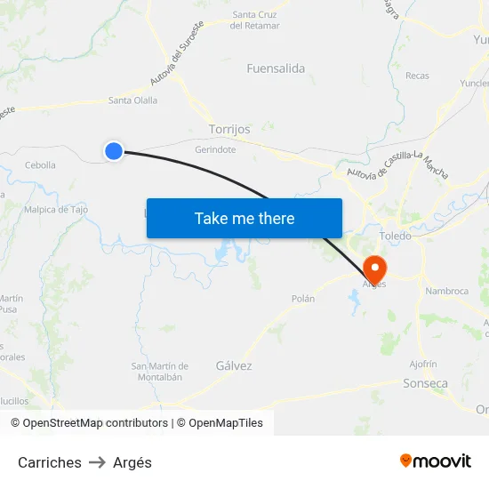 Carriches to Argés map