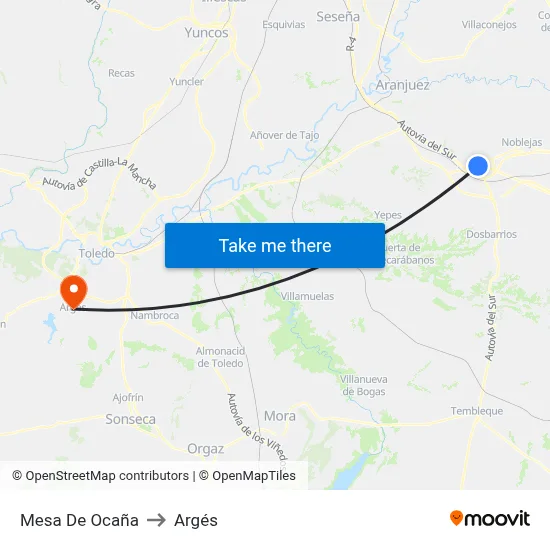 Mesa De Ocaña to Argés map