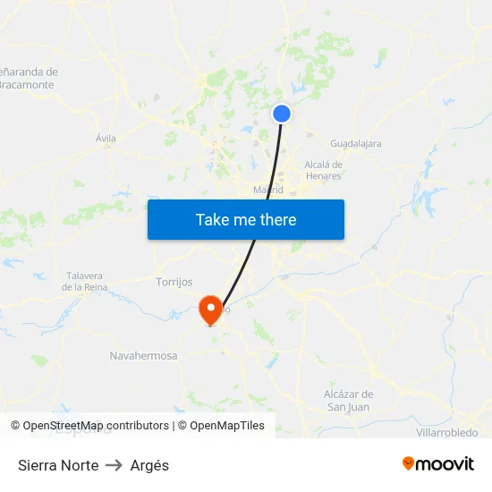 Sierra Norte to Argés map