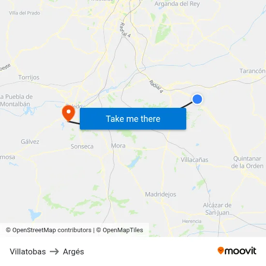 Villatobas to Argés map