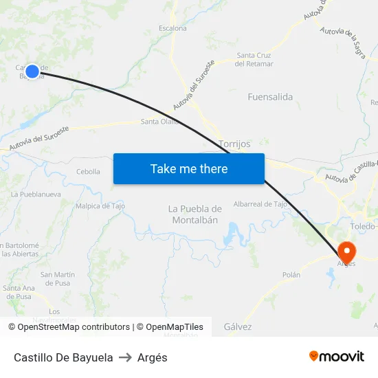 Castillo De Bayuela to Argés map
