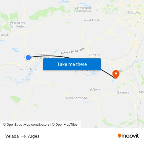 Velada to Argés map
