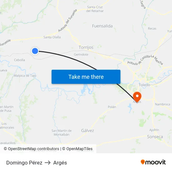 Domingo Pérez to Argés map