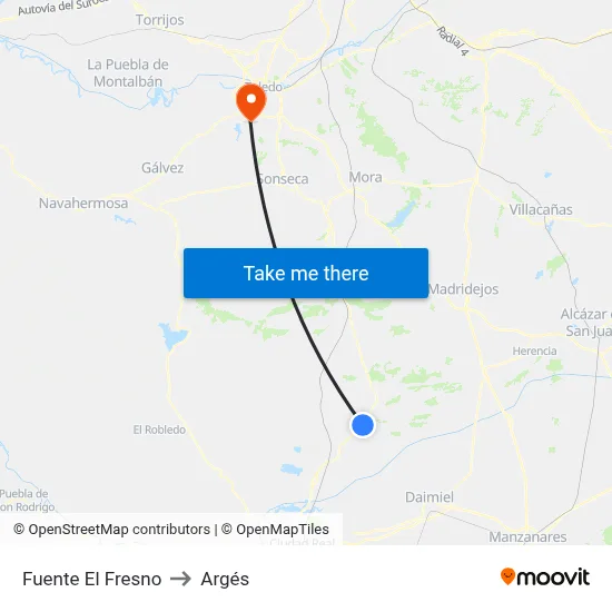 Fuente El Fresno to Argés map