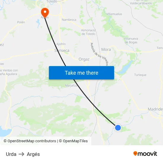 Urda to Argés map