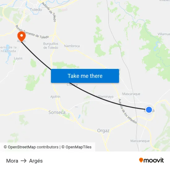 Mora to Argés map