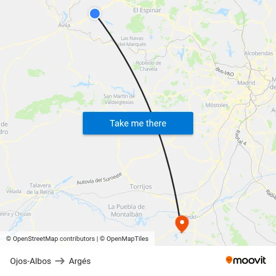 Ojos-Albos to Argés map