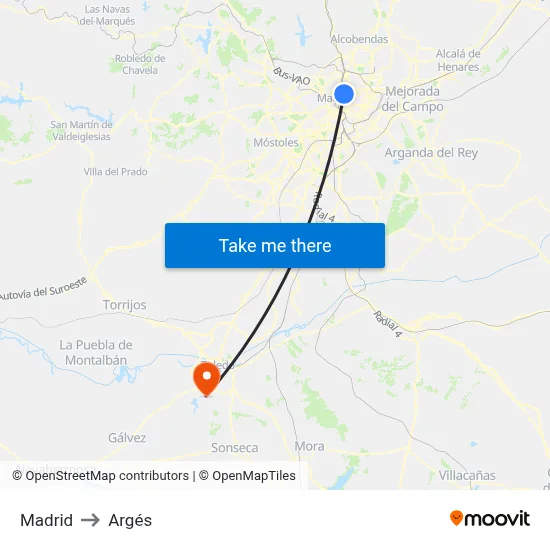Madrid to Argés map