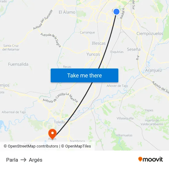 Parla to Argés map