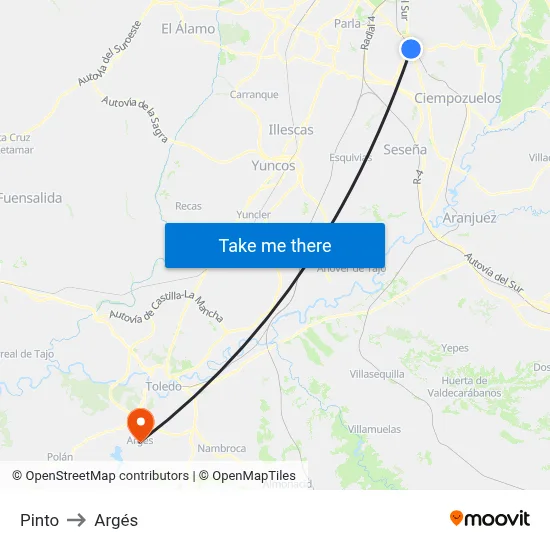 Pinto to Argés map