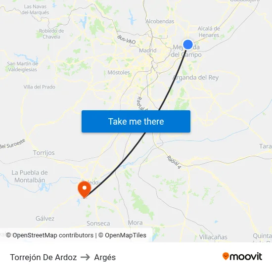 Torrejón De Ardoz to Argés map