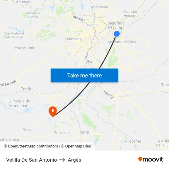 Velilla De San Antonio to Argés map