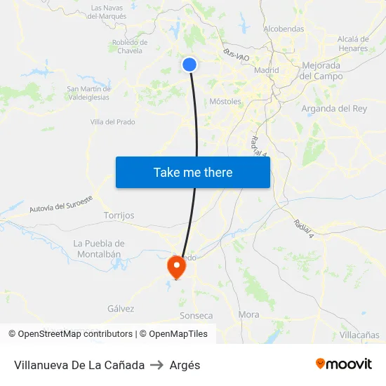 Villanueva De La Cañada to Argés map