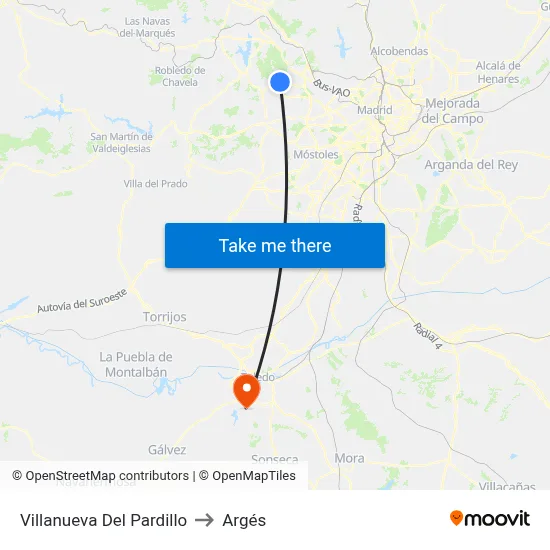 Villanueva Del Pardillo to Argés map