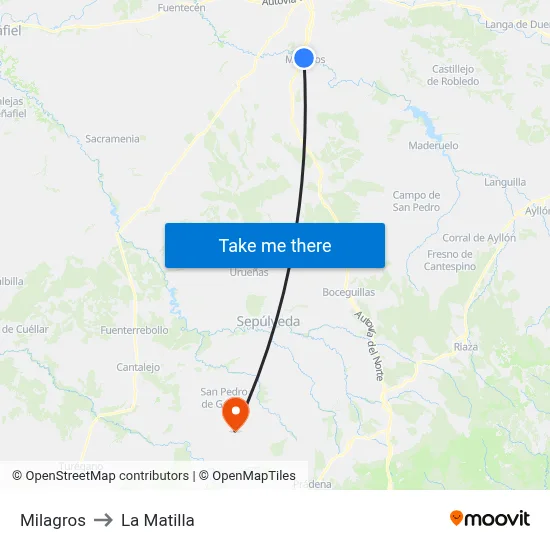 Milagros to La Matilla map
