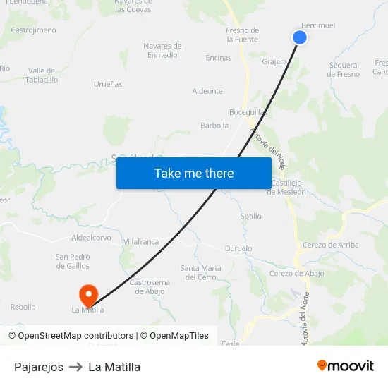 Pajarejos to La Matilla map