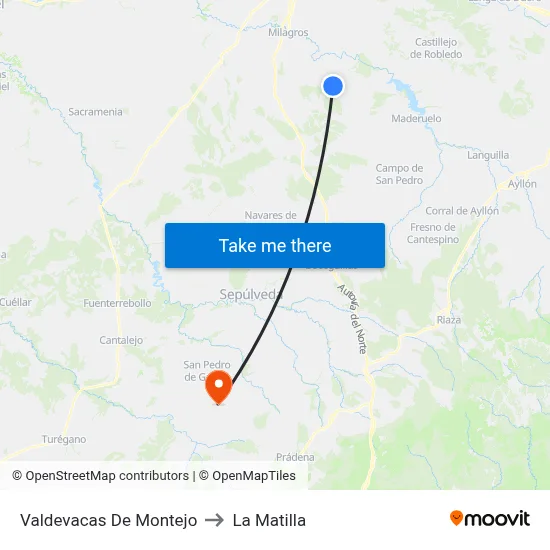 Valdevacas De Montejo to La Matilla map