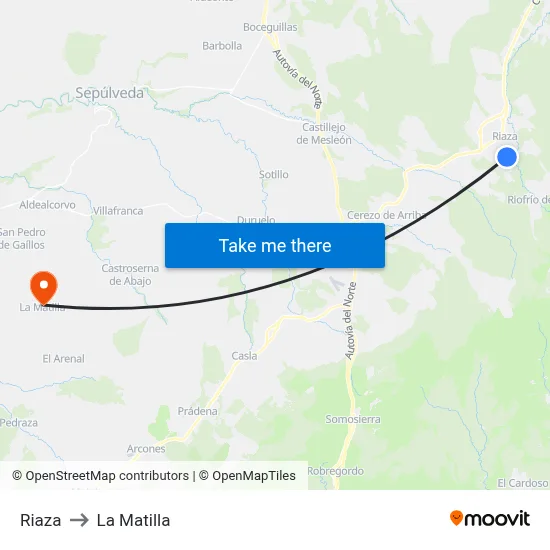 Riaza to La Matilla map