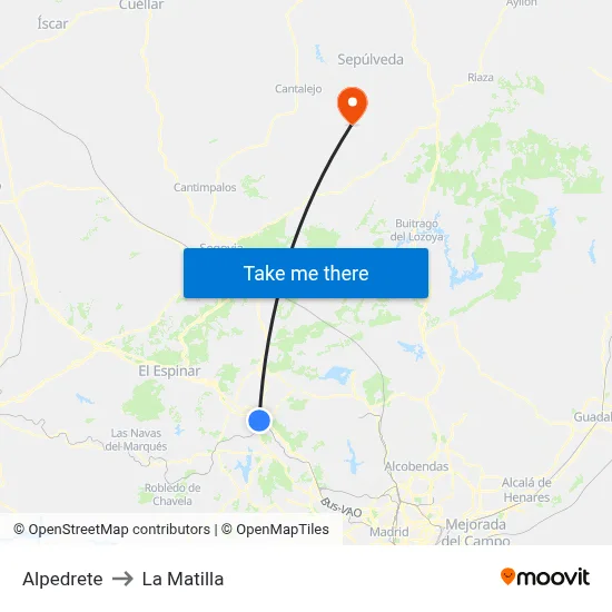 Alpedrete to La Matilla map