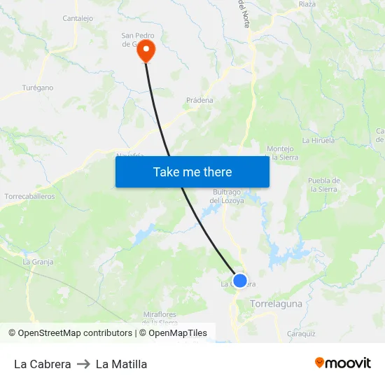 La Cabrera to La Matilla map