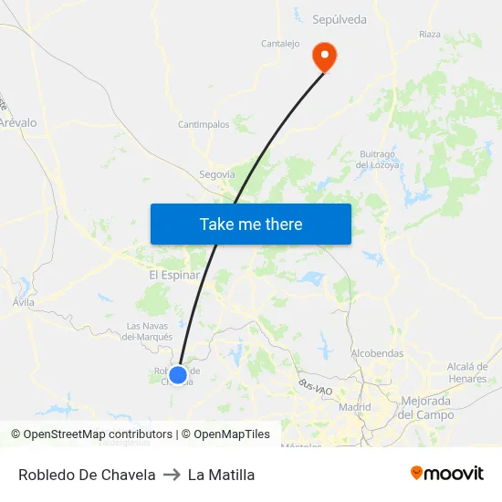 Robledo De Chavela to La Matilla map