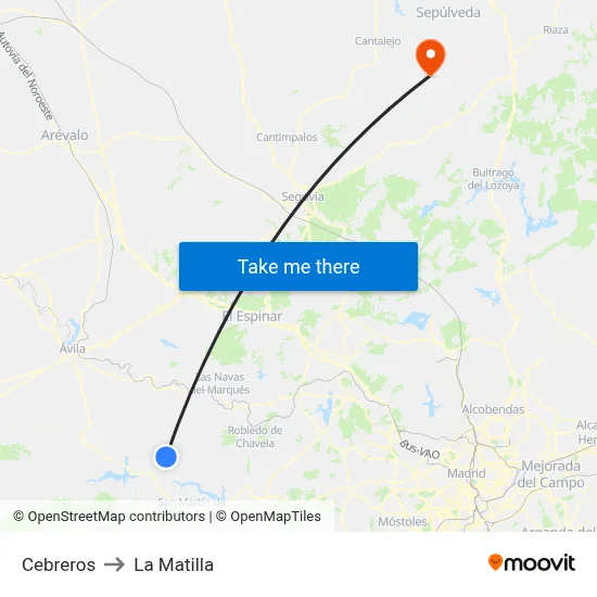 Cebreros to La Matilla map