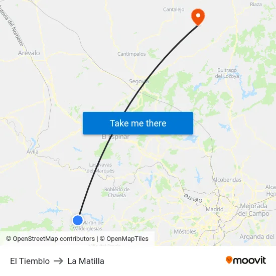 El Tiemblo to La Matilla map