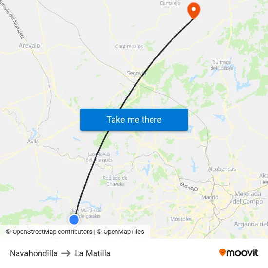 Navahondilla to La Matilla map