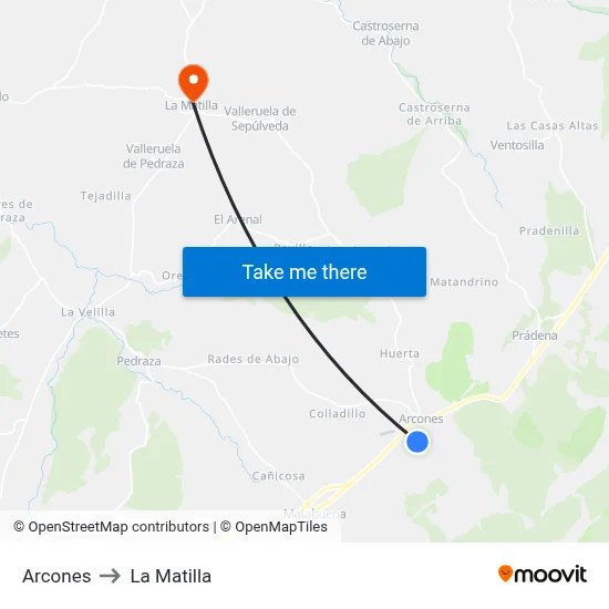 Arcones to La Matilla map