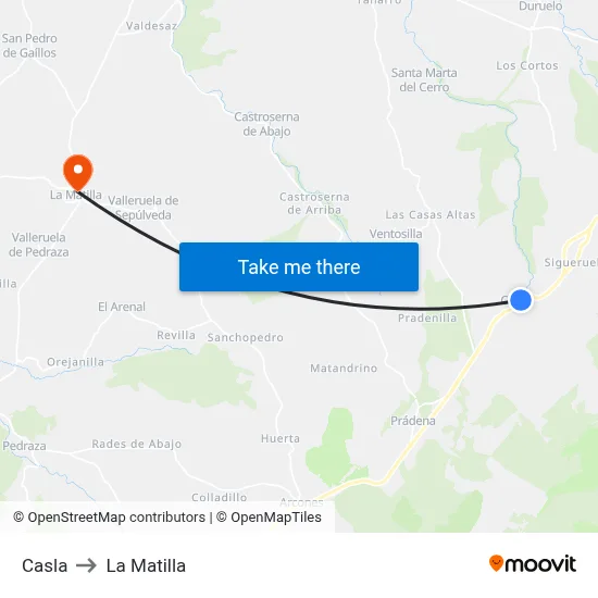 Casla to La Matilla map