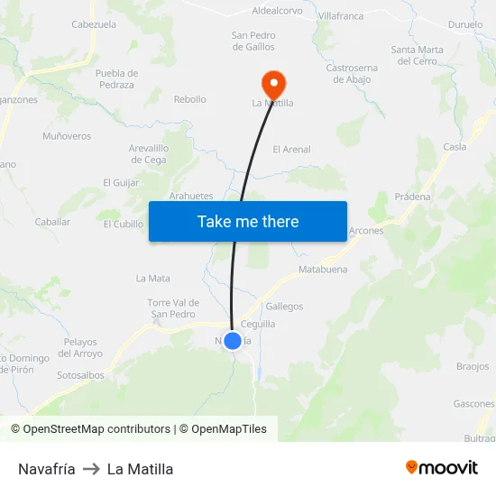 Navafría to La Matilla map