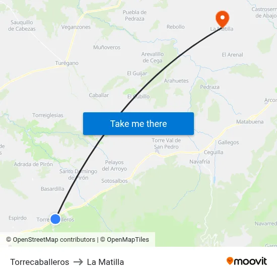 Torrecaballeros to La Matilla map