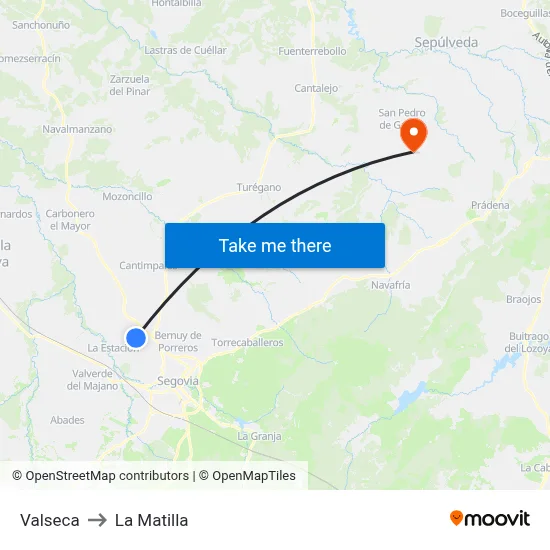 Valseca to La Matilla map