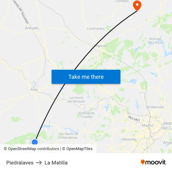 Piedralaves to La Matilla map