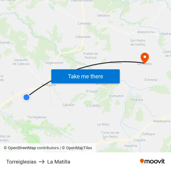 Torreiglesias to La Matilla map