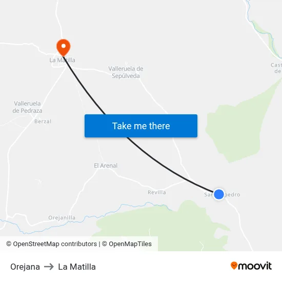 Orejana to La Matilla map