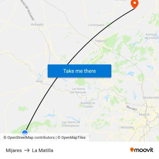 Mijares to La Matilla map