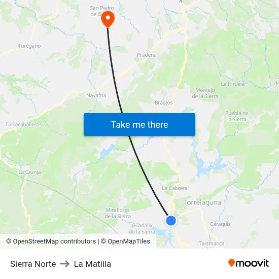 Sierra Norte to La Matilla map