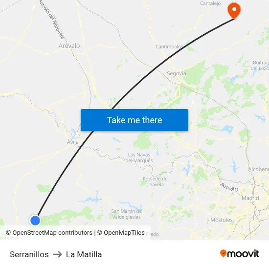 Serranillos to La Matilla map