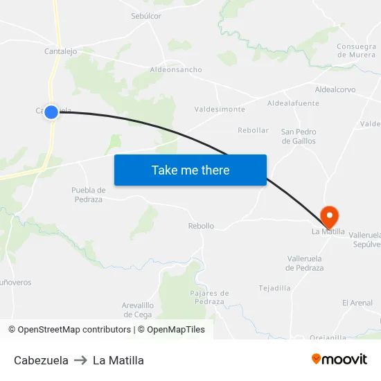 Cabezuela to La Matilla map