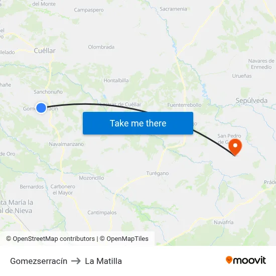 Gomezserracín to La Matilla map