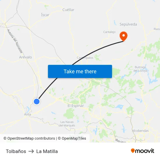 Tolbaños to La Matilla map