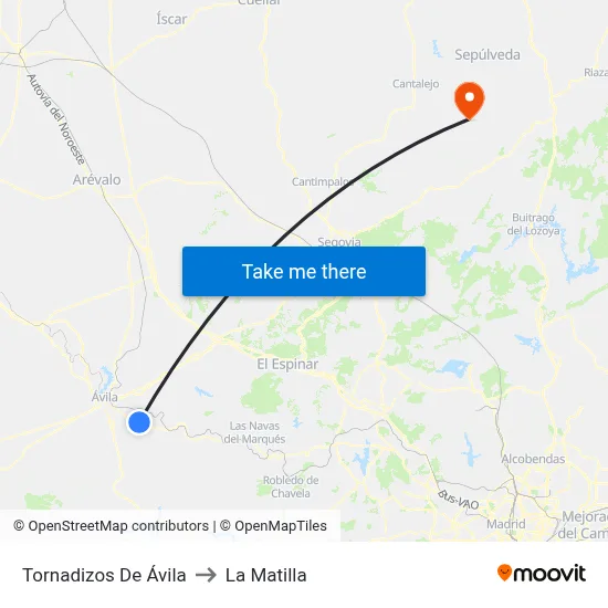 Tornadizos De Ávila to La Matilla map