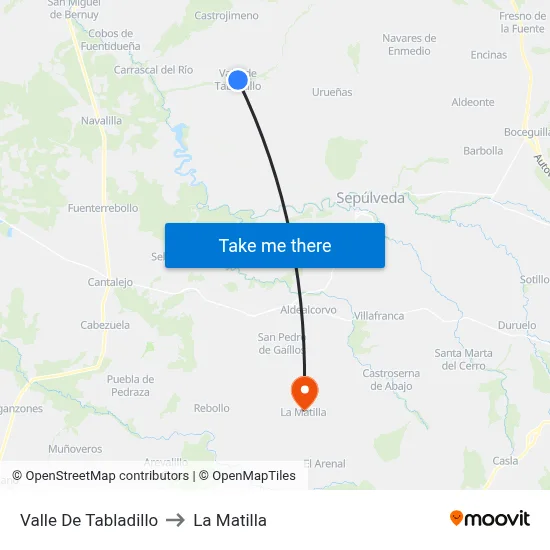 Valle De Tabladillo to La Matilla map